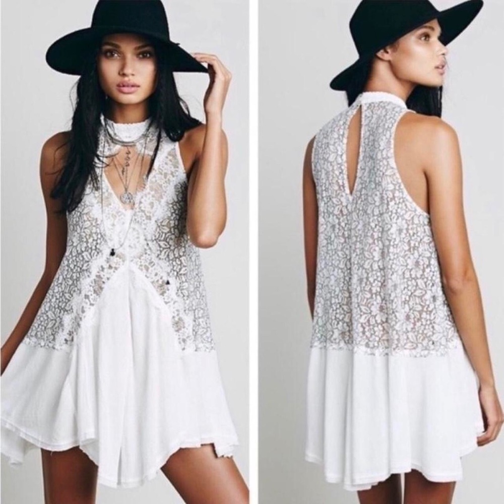 Free People Tell Tale Lace boho flowy festival tank tunic mini dress